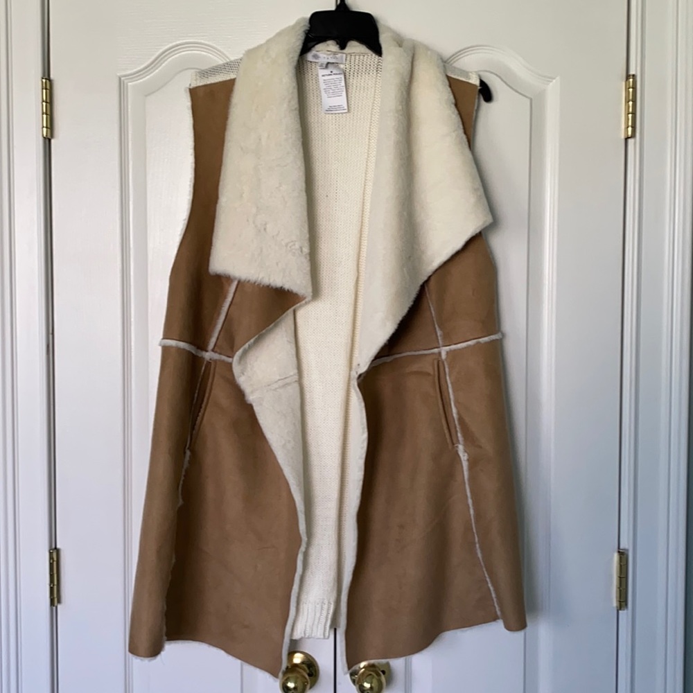 Fever Faux Suede Carmel and Ivory Vest